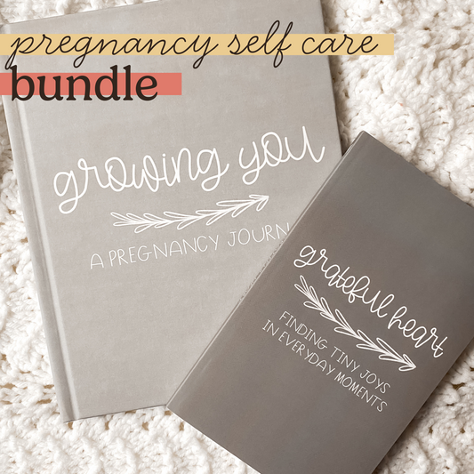 Pregnancy Self Care Bundle includes Growing You A Pregnancy Journal and Grateful Heart Finding Tiny Joys in Everyday Moments